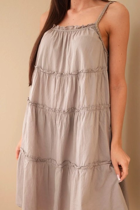 Sukienka damska bawełniana na ramiączkach z falbanami fango