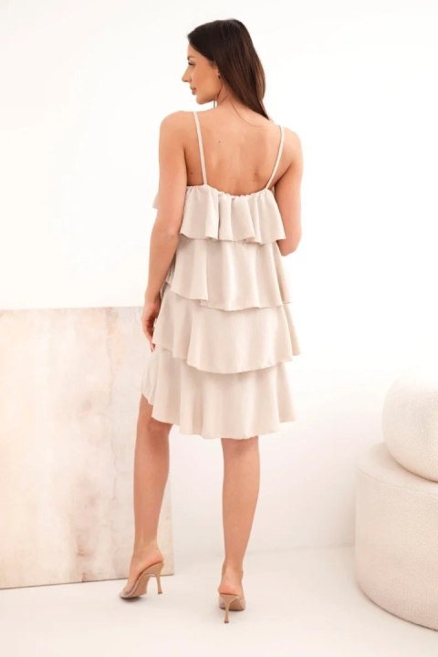 Sukienka damska na ramiączkach z falbanami mini beżowa