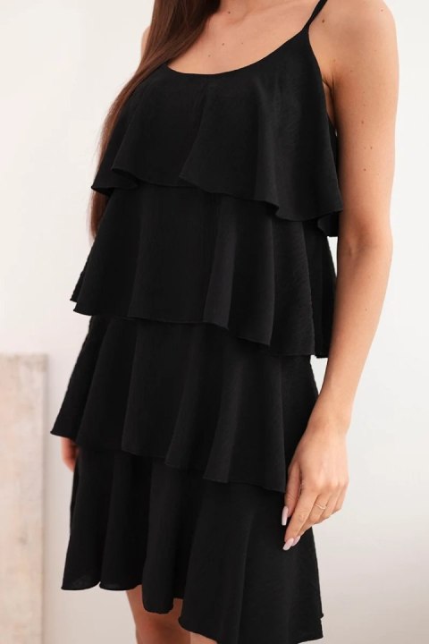 Sukienka damska na ramiączkach z falbanami mini czarna