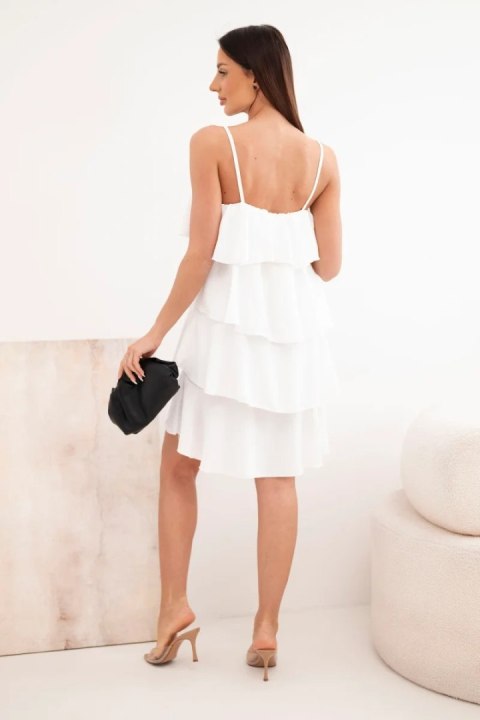 Sukienka damska na ramiączkach z falbanami mini ecru
