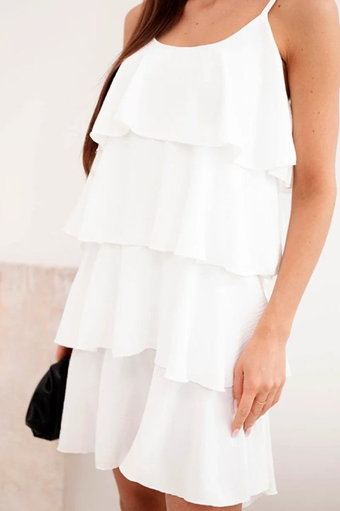 Sukienka damska na ramiączkach z falbanami mini ecru