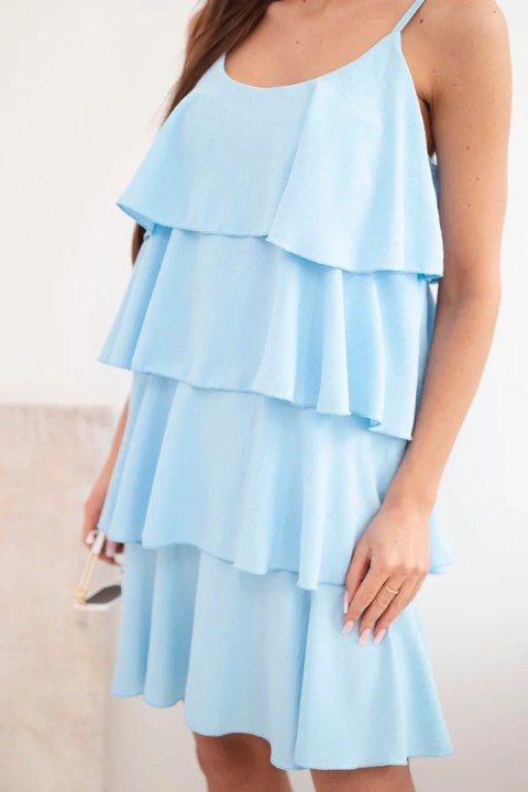 Sukienka damska na ramiączkach z falbanami mini niebieska