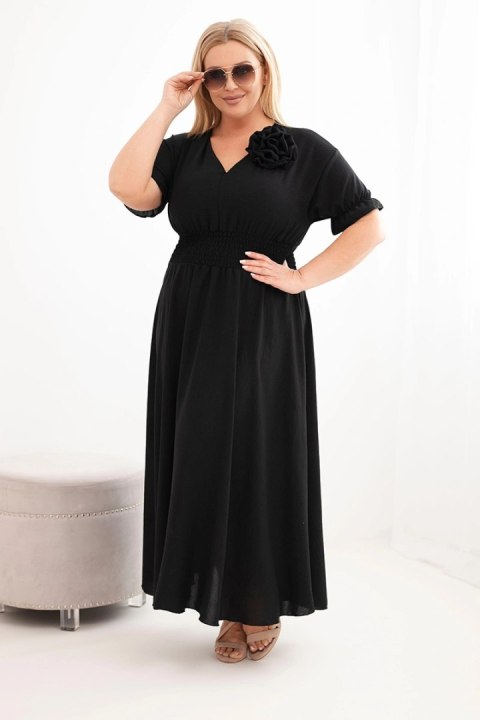 Sukienka damska wiskozowa Plus Size z dekoltem V i marszczoną talią czarna