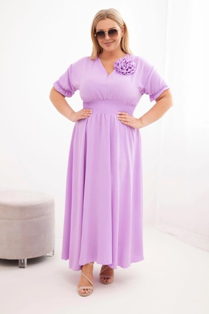 Sukienka damska wiskozowa Plus Size z dekoltem V i marszczoną talią jasno fioletowa