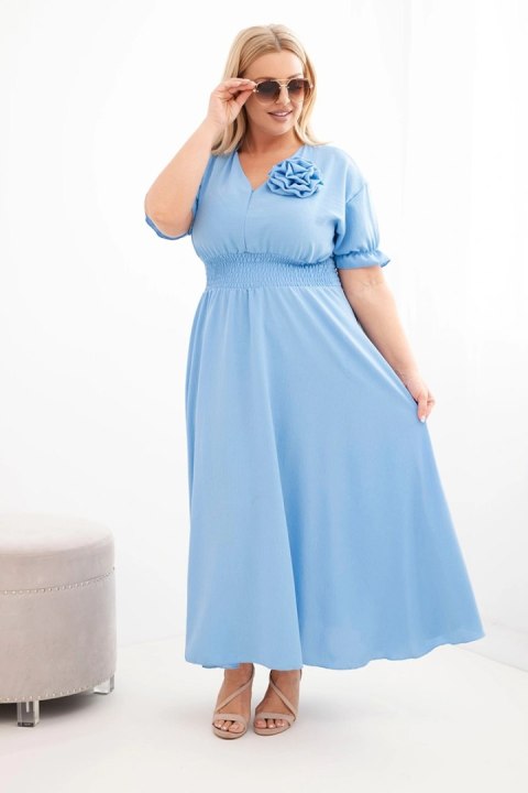 Sukienka damska wiskozowa Plus Size z dekoltem V i marszczoną talią niebieska