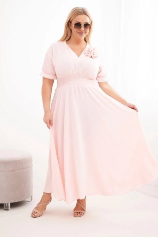 Sukienka damska wiskozowa Plus Size z dekoltem V i marszczoną talią pudrowy róż
