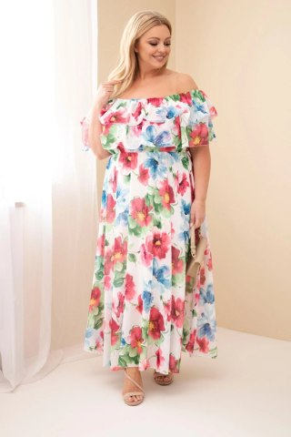 Sukienka damska wiskozowa Plus Size z falbaną hiszpanka i elastyczną talią maxi fuksja