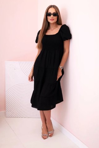 Sukienka damska wiskozowa z bufiastym rękawem i marszczoną górą czarna