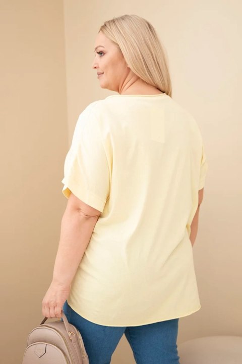 Bluzka damska bawełniana Plus Size z haftowanymi kwiatami żółta