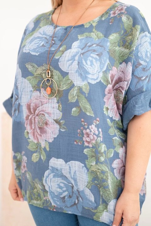 Bluzka damska bawełniana Plus Size z krótkim rękawem i kwiatowym wzorem jeansowa
