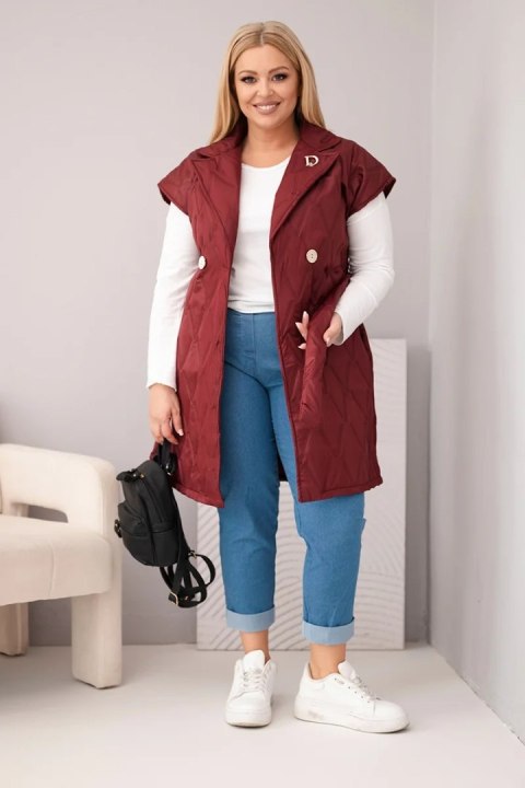 Kamizelka damska Plus Size pikowana z paskiem i kołnierzem śliwkowa