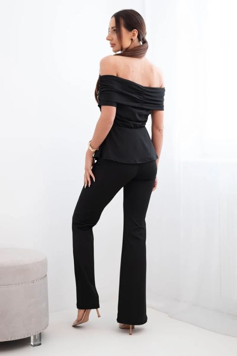 Komplet damska hiszpanka z falbaną i szerokimi spodniami czarny