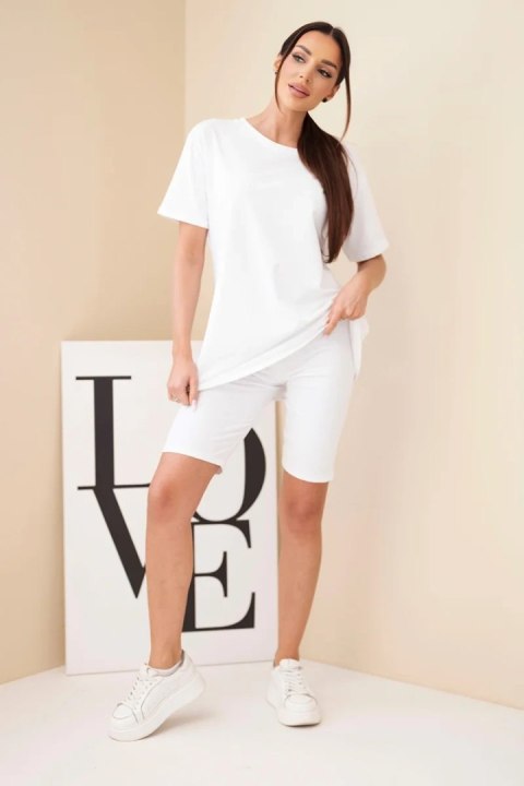 Komplet damski bawełniany z krótkim rękawem i dopasowanymi spodenkami biały