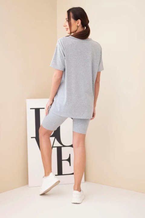 Komplet damski bawełniany z krótkim rękawem i dopasowanymi spodenkami szary melanż