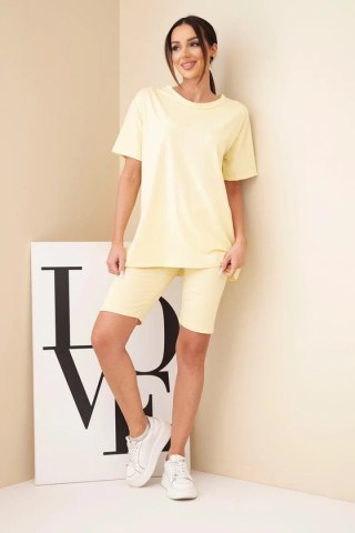 Komplet damski bawełniany z krótkim rękawem i dopasowanymi spodenkami żółty