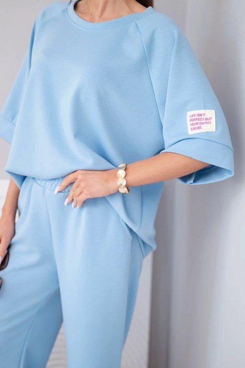 Komplet damski masełkowy z wiskozy bluza i szerokie spodnie jeansowy