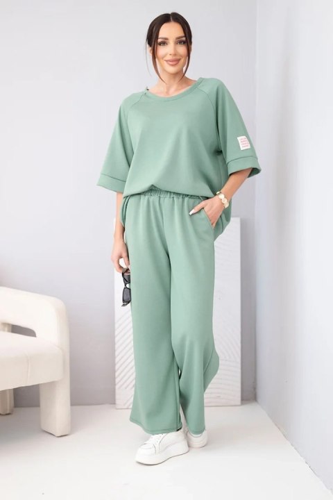 Komplet damski masełkowy z wiskozy bluza i szerokie spodnie khaki