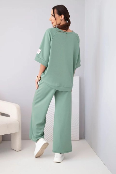 Komplet damski masełkowy z wiskozy bluza i szerokie spodnie khaki