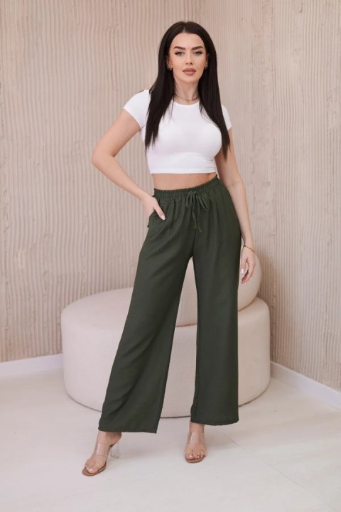 Spodnie z wiskozy z szeroką nogawką khaki