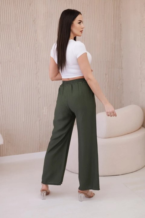 Spodnie z wiskozy z szeroką nogawką khaki