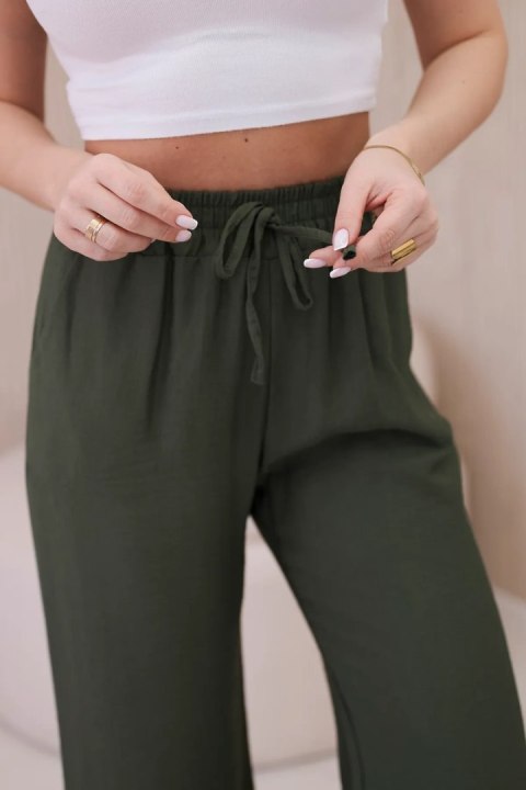 Spodnie z wiskozy z szeroką nogawką khaki