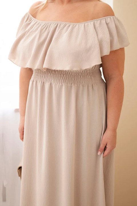 Sukienka damska Plus Size z falbaną i elastyczną talią beżowa