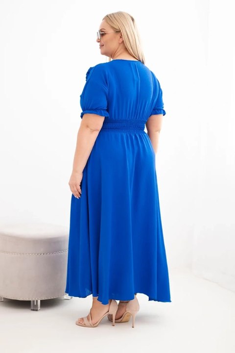 Sukienka damska wiskozowa Plus Size z dekoltem V i marszczoną talią chabrowa