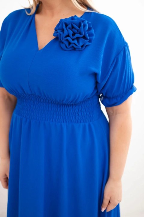 Sukienka damska wiskozowa Plus Size z dekoltem V i marszczoną talią chabrowa