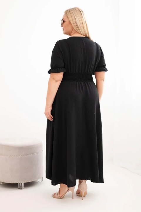 Sukienka damska wiskozowa Plus Size z dekoltem V i marszczoną talią czarna