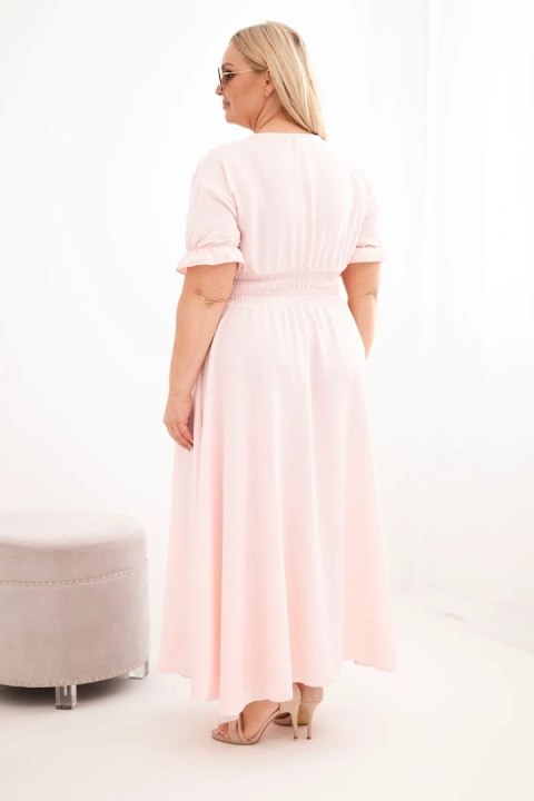 Sukienka damska wiskozowa Plus Size z dekoltem V i marszczoną talią pudrowy róż