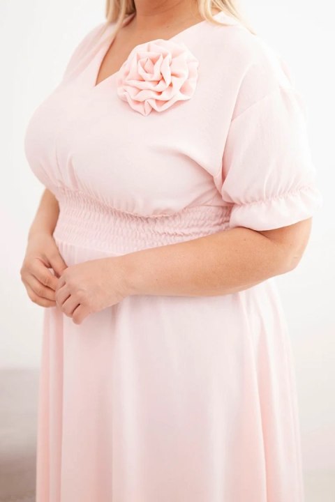 Sukienka damska wiskozowa Plus Size z dekoltem V i marszczoną talią pudrowy róż