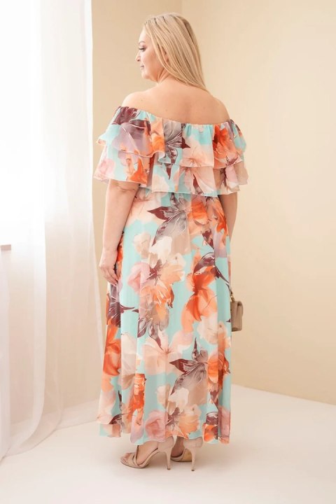 Sukienka damska wiskozowa Plus Size z falbaną hiszpanka i elastyczną talią maxi miętowa