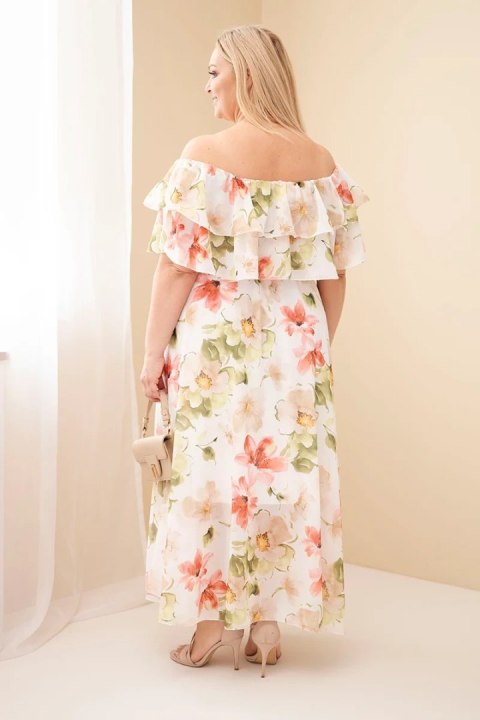 Sukienka damska wiskozowa Plus Size z falbaną hiszpanka i elastyczną talią maxi oliwkowa