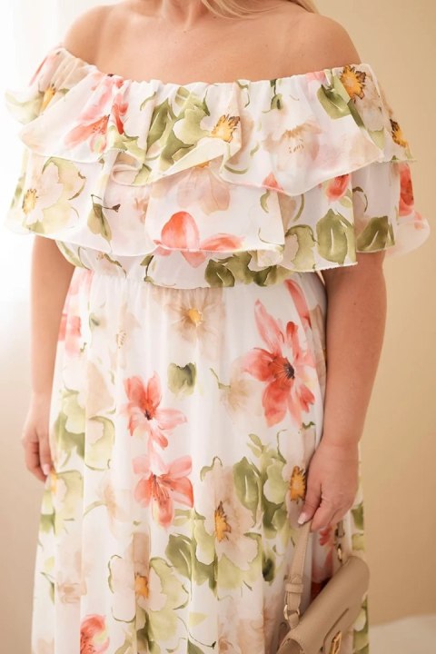 Sukienka damska wiskozowa Plus Size z falbaną hiszpanka i elastyczną talią maxi oliwkowa