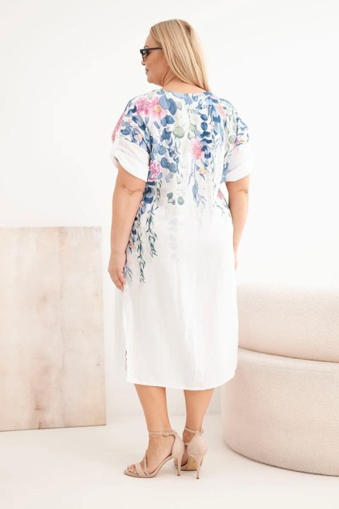 Sukienka damska wiskozowa Plus Size z krótkim rękawem i rozcięciami po bokach biała