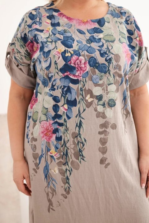 Sukienka damska wiskozowa Plus Size z krótkim rękawem i rozcięciami po bokach fango