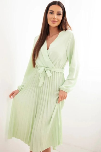 Sukienka wiązana z plisowanym dołem jabłkowa