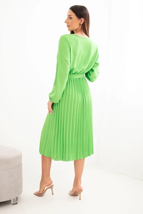 Sukienka wiązana z plisowanym dołem jasno zielona