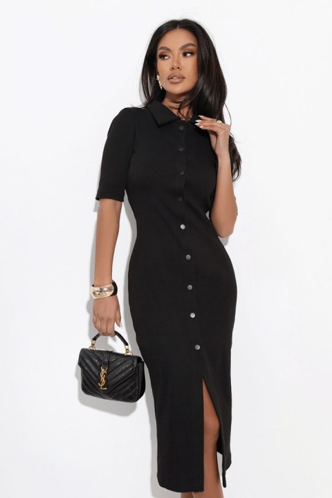 Dopasowana czarna sukienka na guziki ALIA