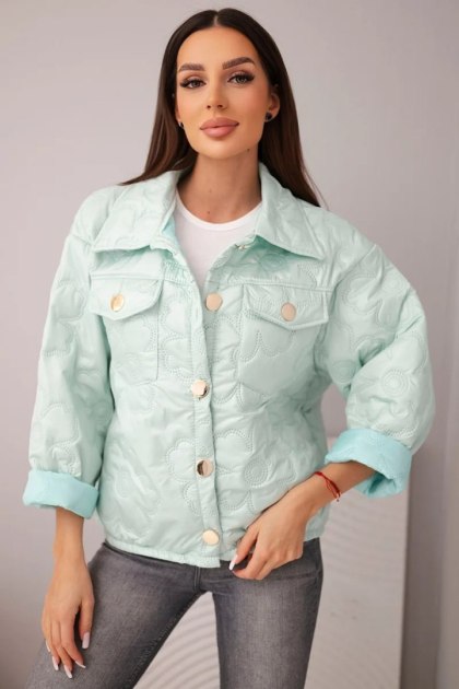 Kurtka damska wiosenna pikowana z kwiatowym wzorem jasno miętowa