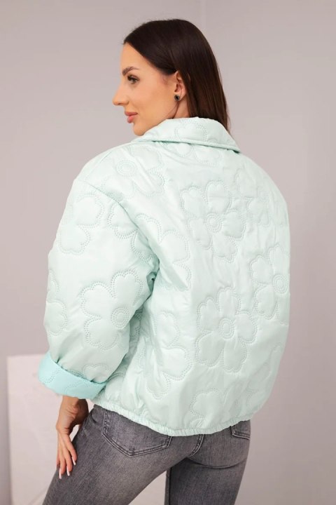 Kurtka damska wiosenna pikowana z kwiatowym wzorem jasno miętowa