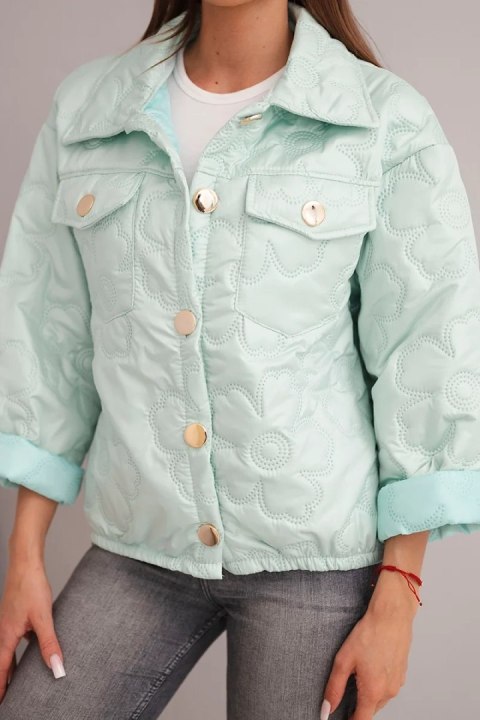 Kurtka damska wiosenna pikowana z kwiatowym wzorem jasno miętowa
