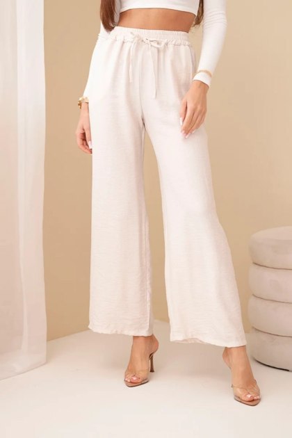 Spodnie z wiskozy z szeroką nogawką beżowe