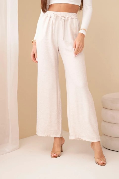 Beżowe spodnie z szeroką nogawką z przewiewnej wiskozy