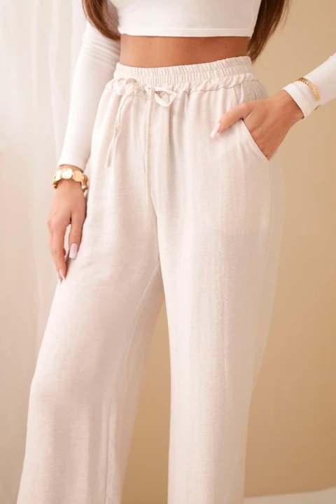 Spodnie z wiskozy z szeroką nogawką beżowe