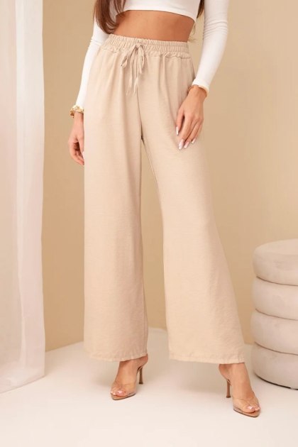Spodnie z wiskozy z szeroką nogawką ciemno beżowe