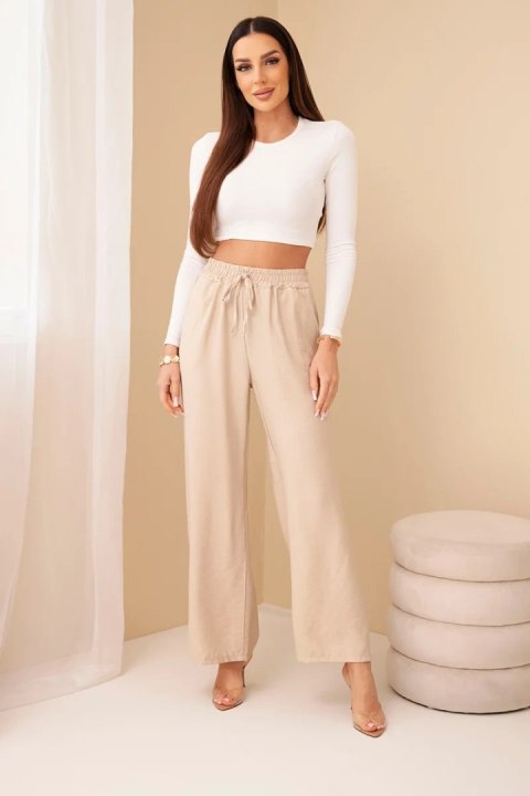Spodnie z wiskozy z szeroką nogawką ciemno beżowe