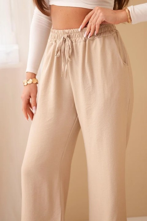 Spodnie z wiskozy z szeroką nogawką ciemno beżowe