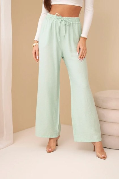 Spodnie z wiskozy z szeroką nogawką miętowe