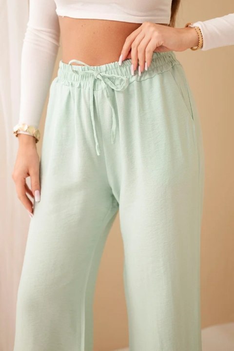 Spodnie z wiskozy z szeroką nogawką miętowe